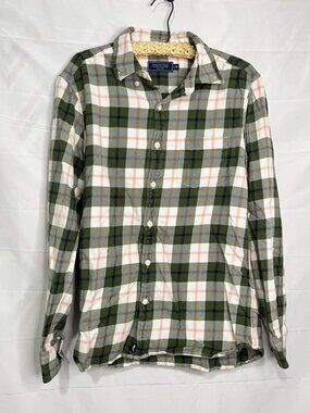 Vineyard Vines Flannel Plaid Women's Button Down Shirt Medium Green Peach red